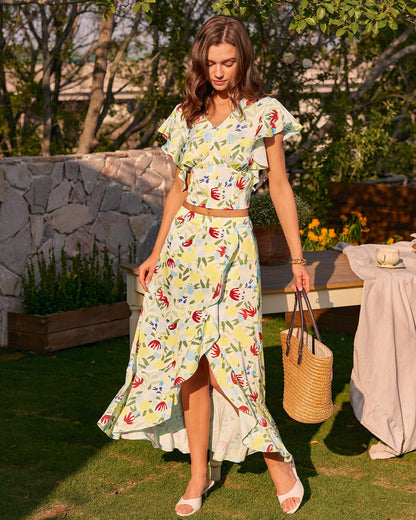 Falda Midi A-Line con Volantes Florales
