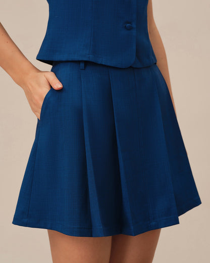 Falda Mini A-Line con Bolsillos Azules