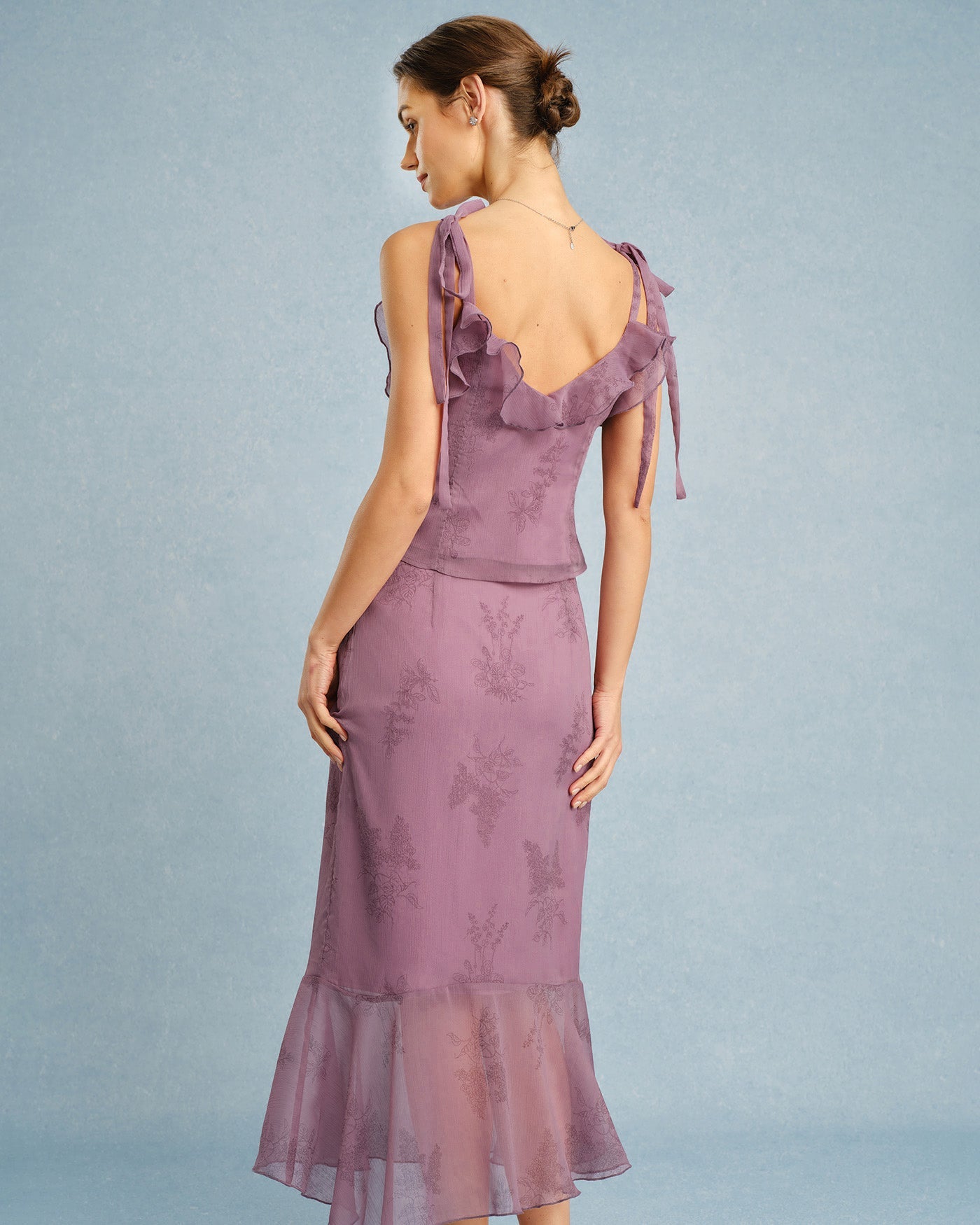 Falda Midi Sirena Floral Morada