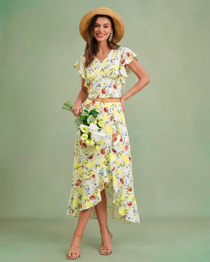 Falda Midi A-Line con Volantes Florales