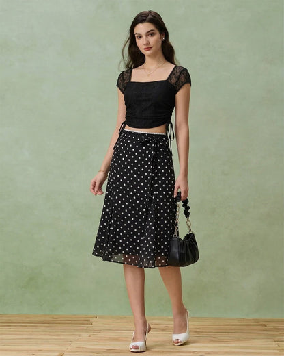 Falda Midi de Sirena con Lunares Negros