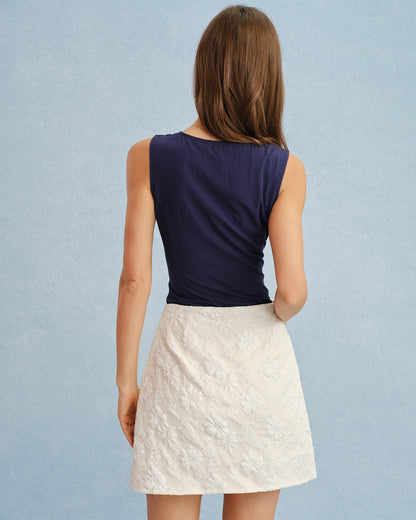 Falda Mini de Jacquard con Abertura en Melocotón