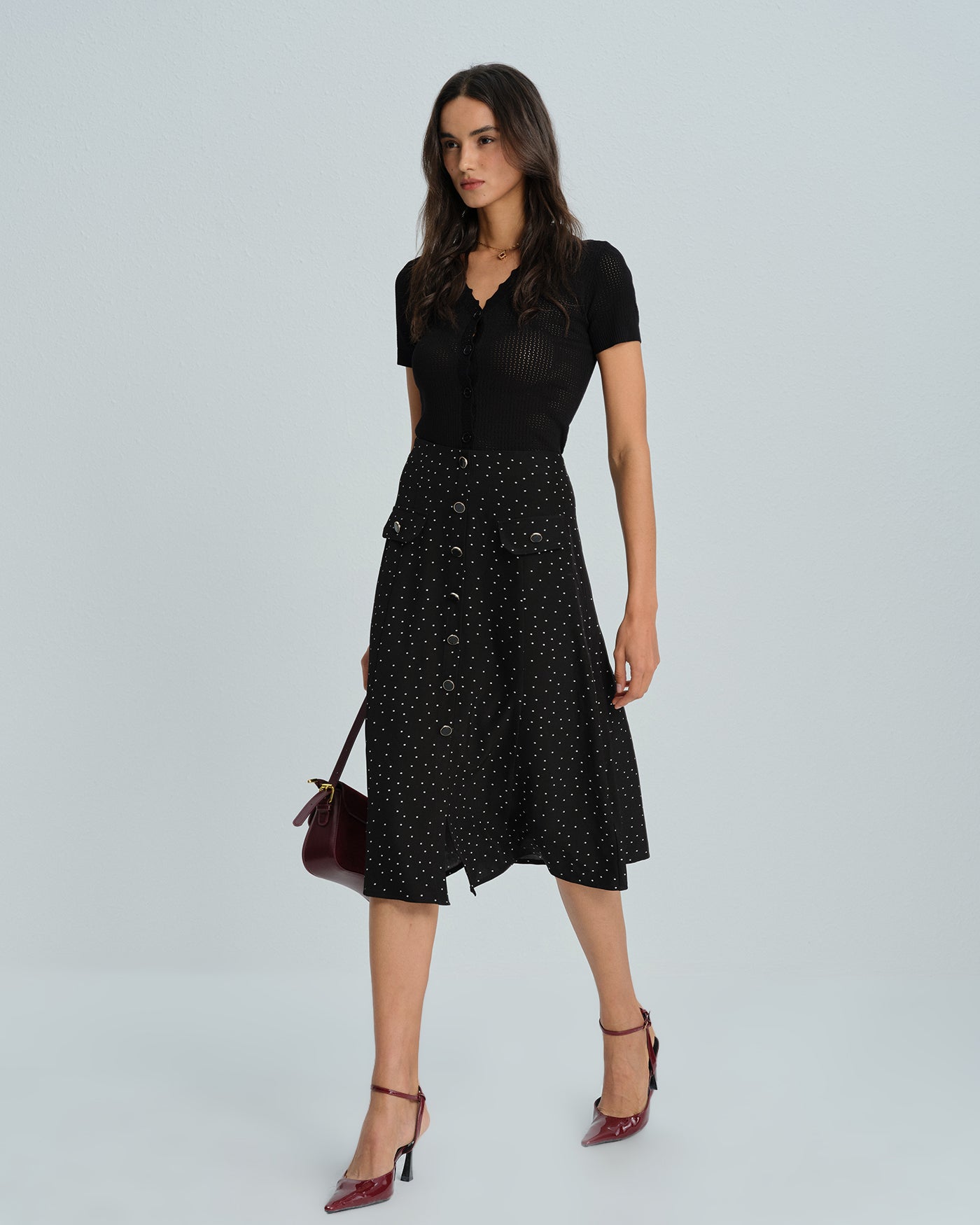 Falda Midi de Lunares Negros