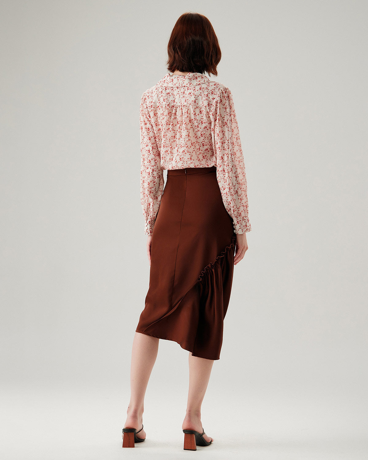 Falda Midi Lápiz Arrugada Color Café