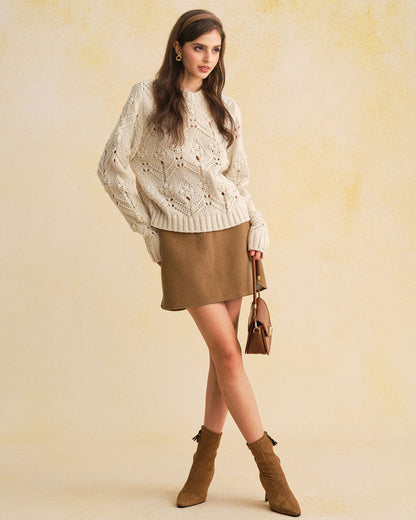 Falda Mini A-Line de Cintura Natural Caramelo
