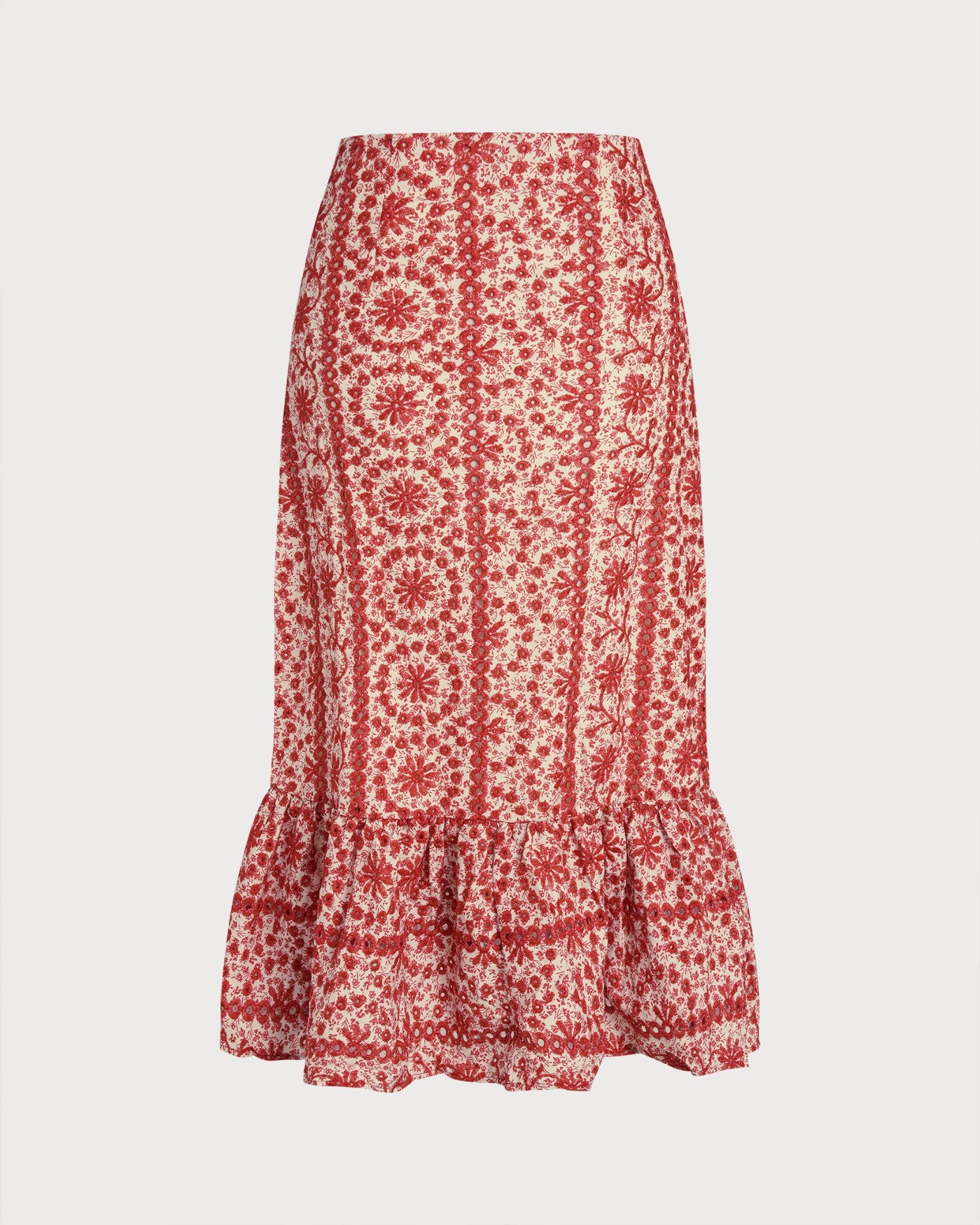 Falda Midi Fruncida Floral Roja