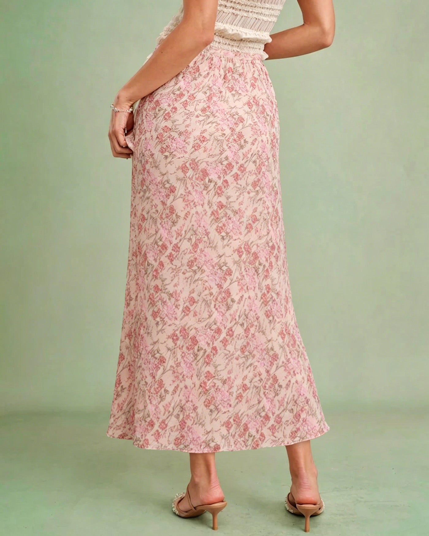 Falda Floral Rosa con Cintura Elástica