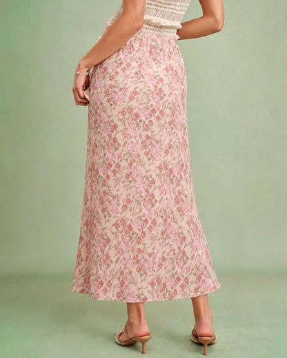 Falda Floral Rosa con Cintura Elástica