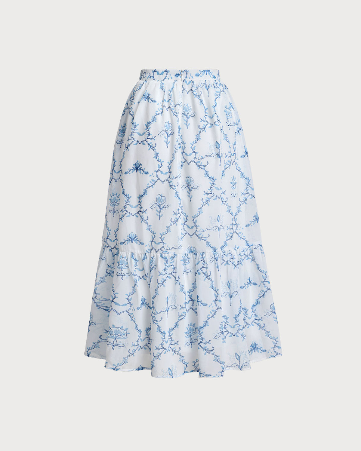 Falda Midi Con Volantes Blanca Floral