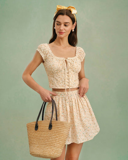 Falda Mini Floral Bordada Amarilla