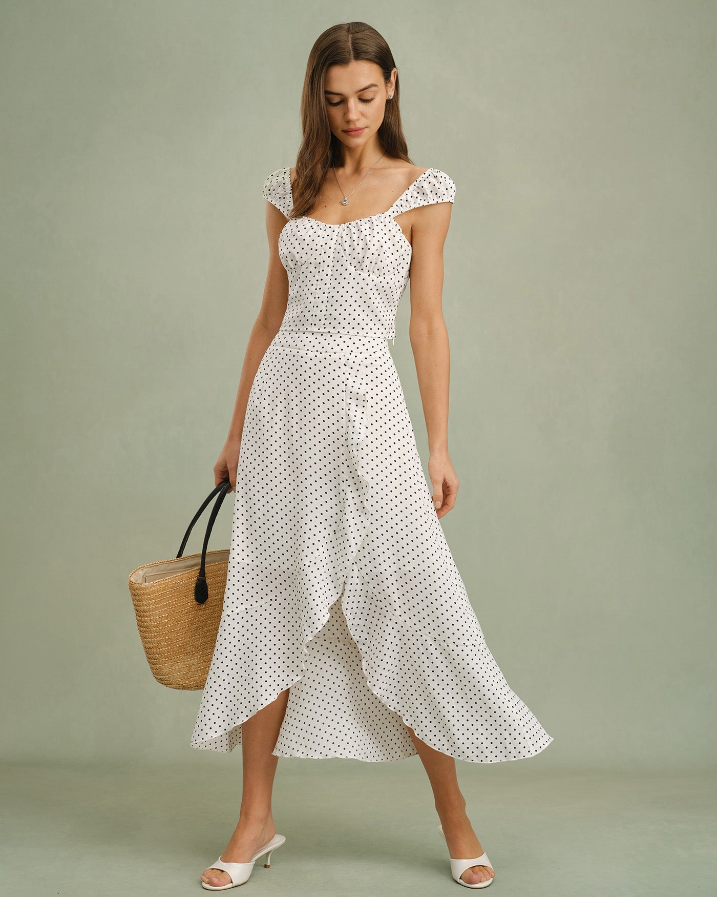 Falda Midi Blanca con Volantes y Lunares