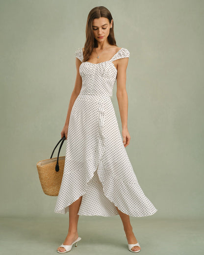 Falda Midi Blanca con Volantes y Lunares