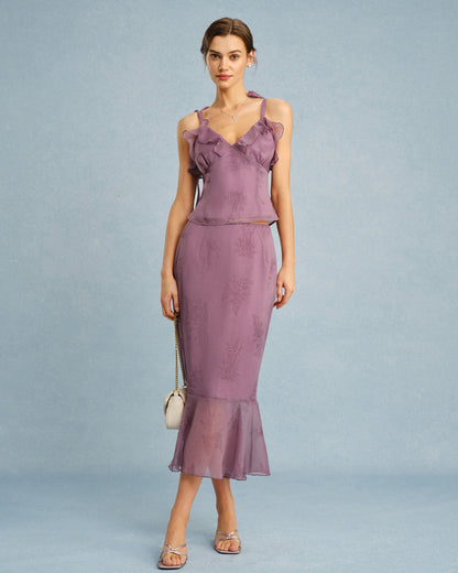 Falda Midi Sirena Floral Morada