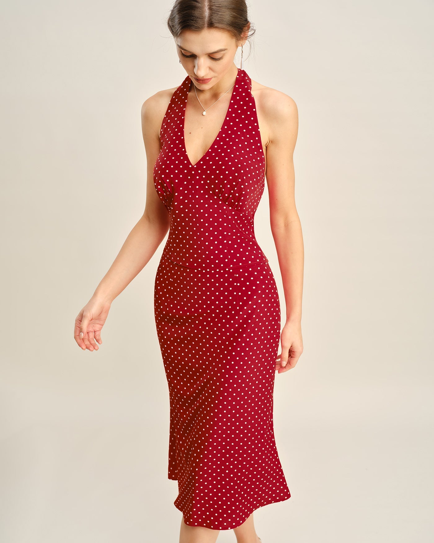 Falda Midi de Sirena con Lunares Rojos