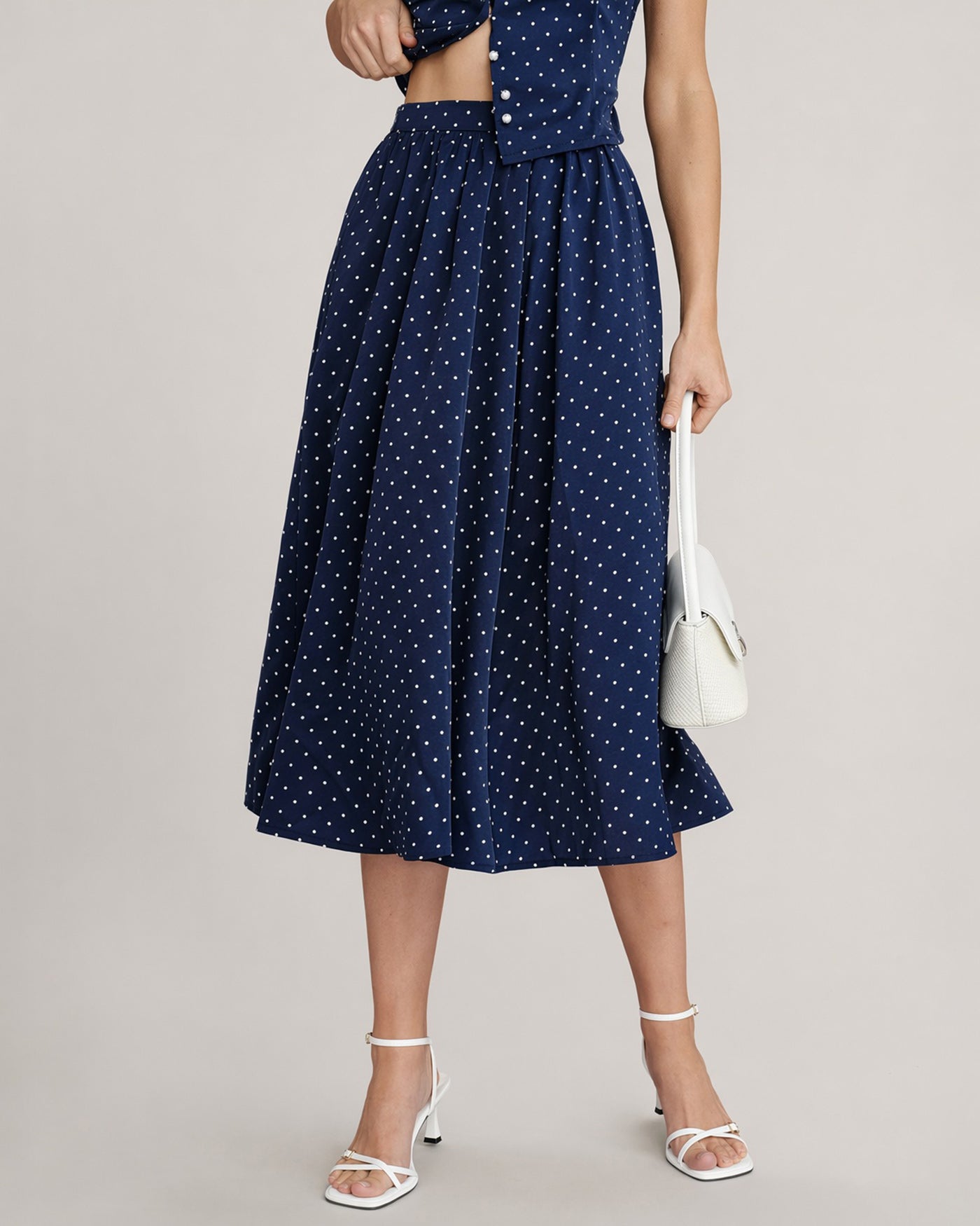 Falda Midi de Lunares Azules con Bolsillos