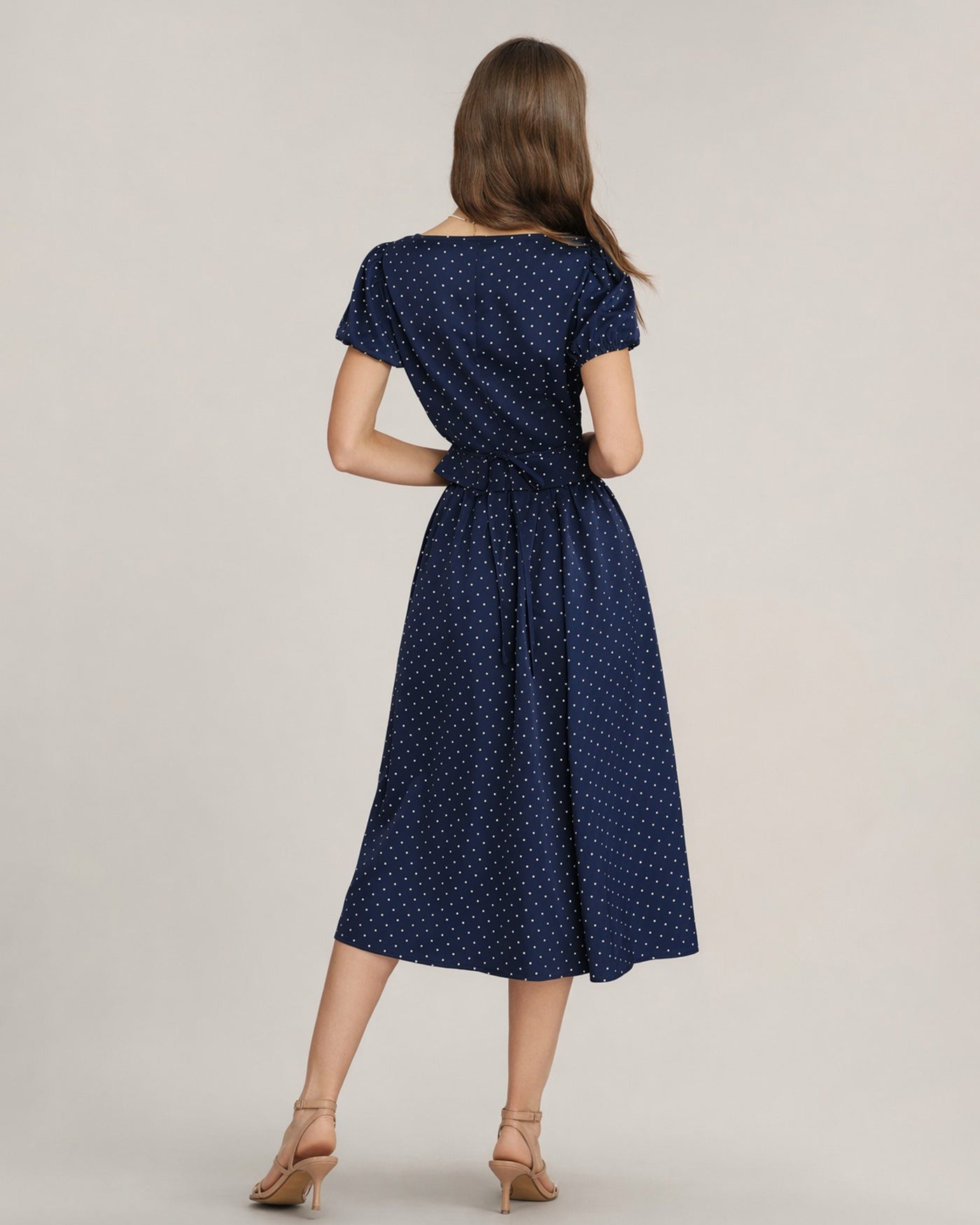 Falda Midi de Lunares Azules con Bolsillos