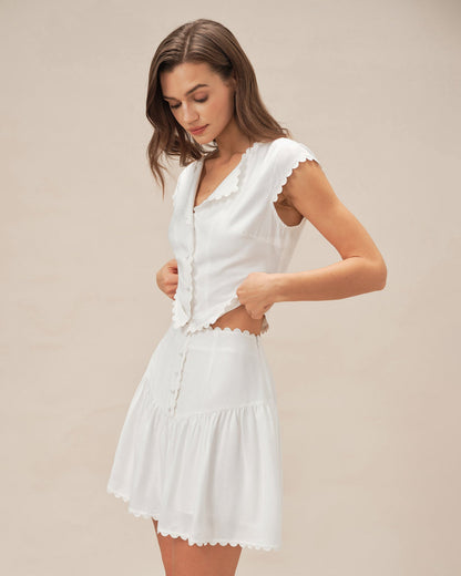 Falda Mini Arrugada con Botón Blanca