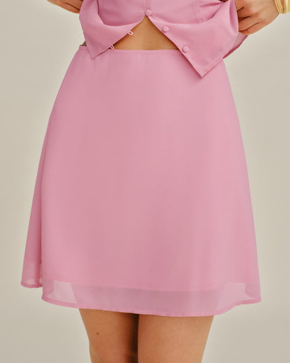 Falda Mini de Chiffon Sólido Rosa