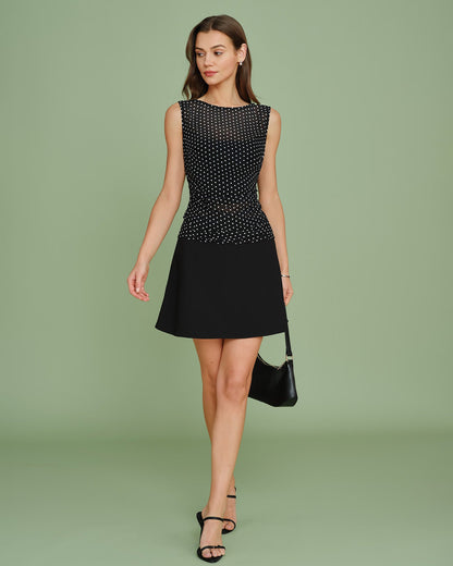 Falda Mini de Splicing con Lunares Negros