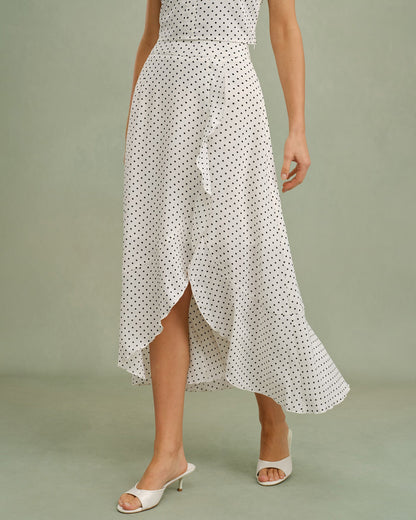 Falda Midi Blanca con Volantes y Lunares