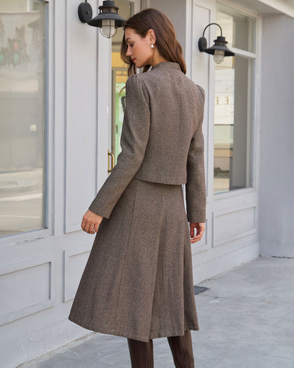 Falda Midi A-Line de Cintura Natural Marrón