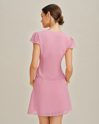 Falda Mini de Chiffon Sólido Rosa