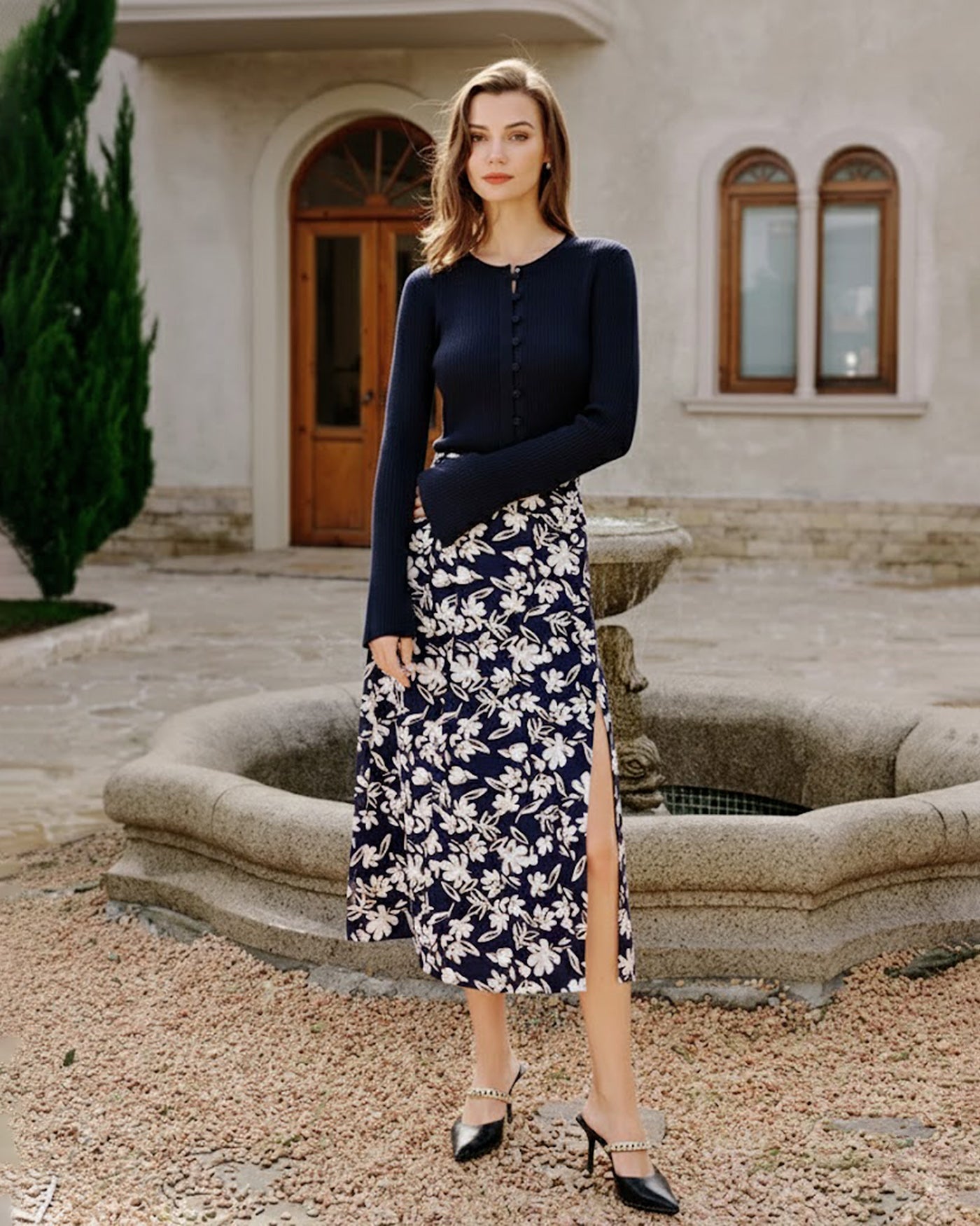 Falda Midi Floral con Abertura