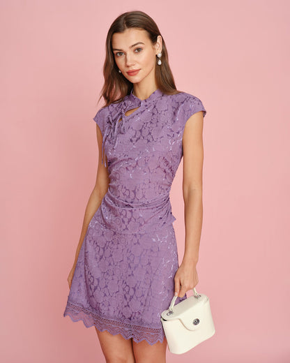 Falda Mini de Encaje Jacquard Púrpura