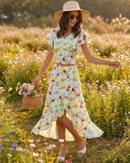 Falda Midi A-Line con Volantes Florales