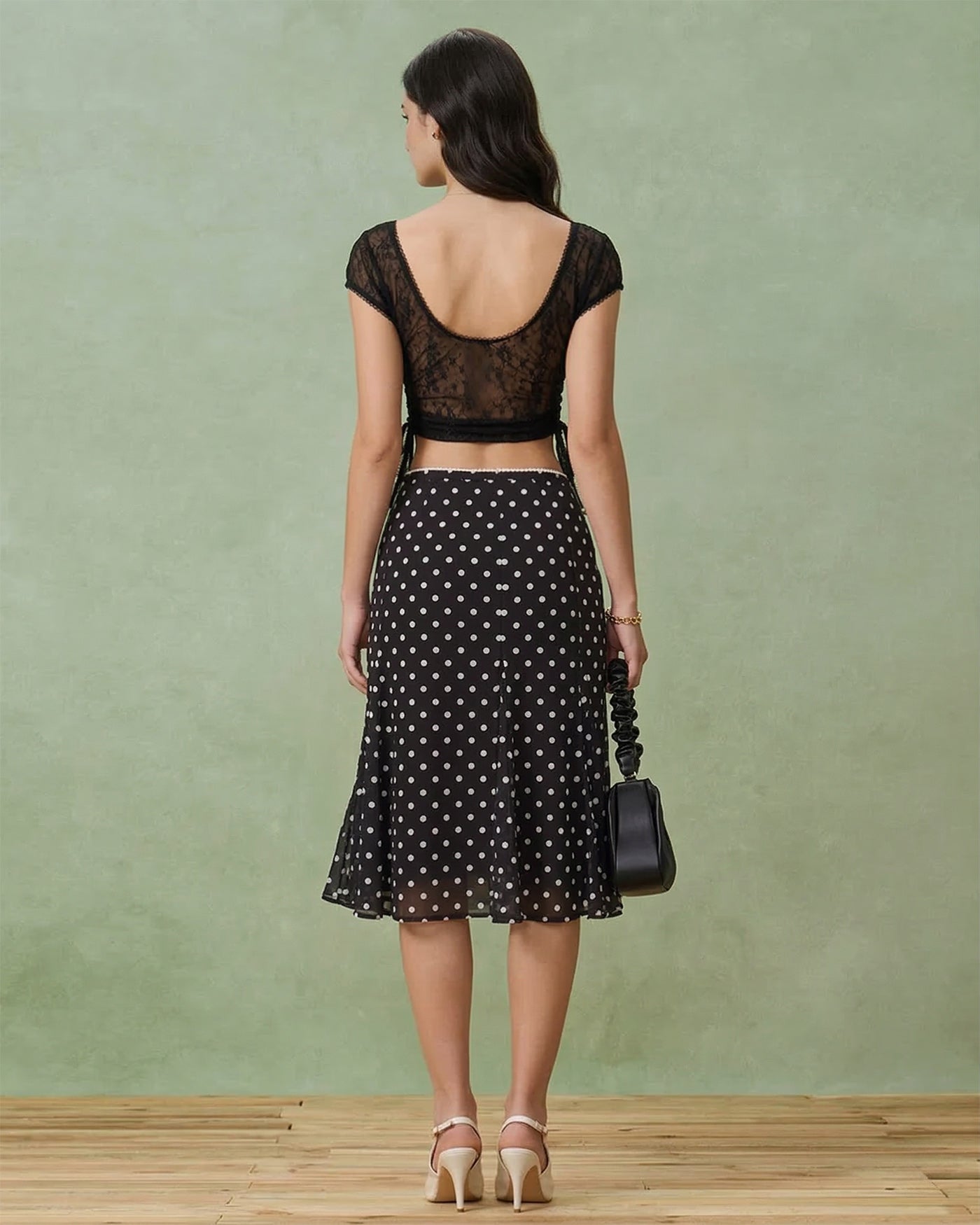 Falda Midi de Sirena con Lunares Negros
