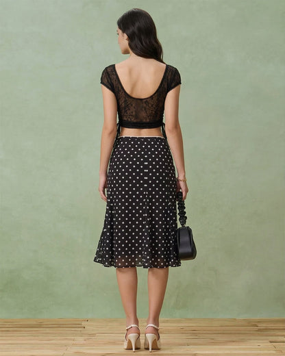 Falda Midi de Sirena con Lunares Negros
