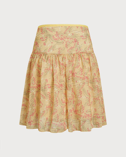 Mini Falda Amarilla Floral con Apliques