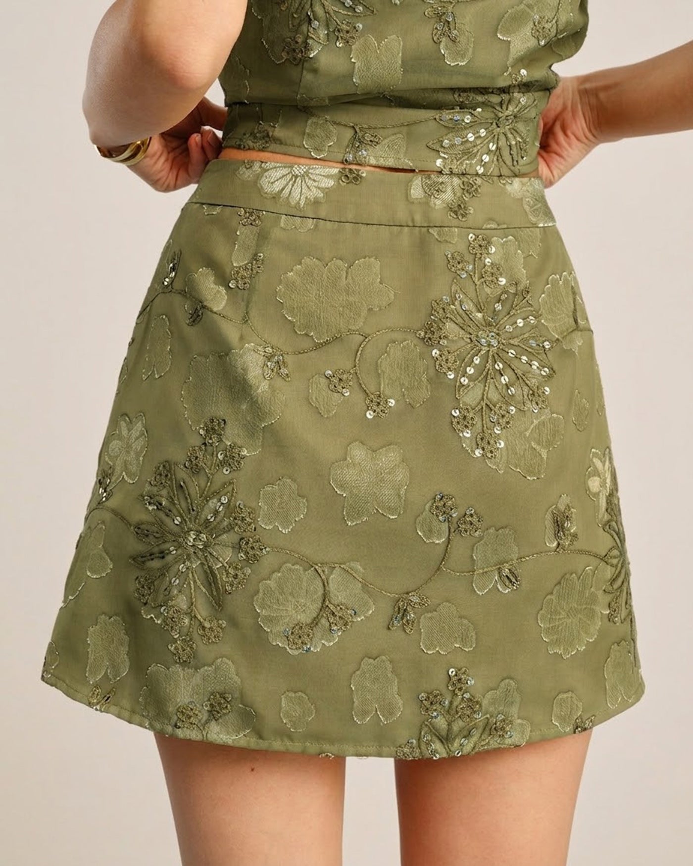 Mini Falda de Lentejuelas Jacquard Verde