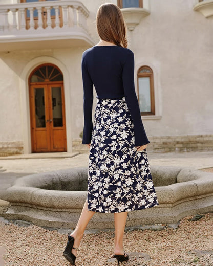 Falda Midi Floral con Abertura