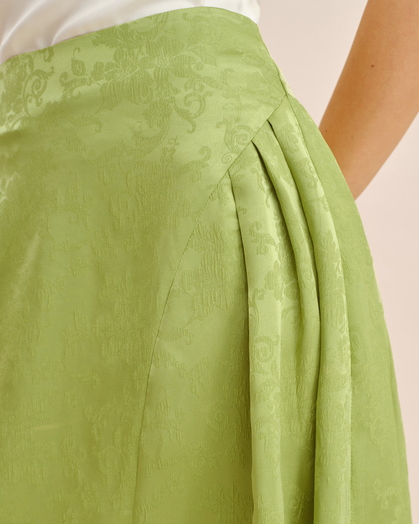 Falda Midi de Satén Jacquard Fruncida Verde