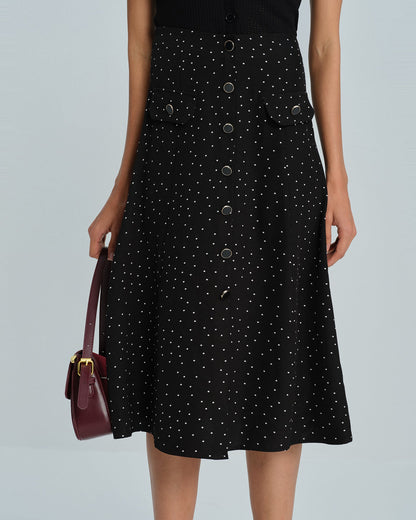 Falda Midi de Lunares Negros