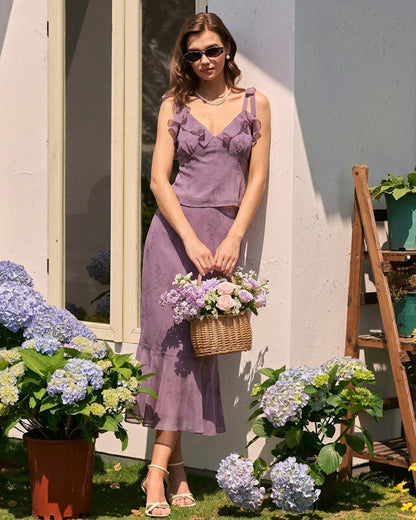 Falda Midi Sirena Floral Morada