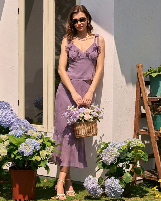 Falda Midi Sirena Floral Morada