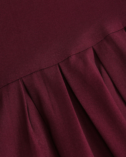 Falda Midi Plisada de Cintura Natural Color Rojo Vino
