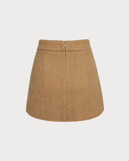 Falda Mini A-Line de Cintura Natural Caramelo