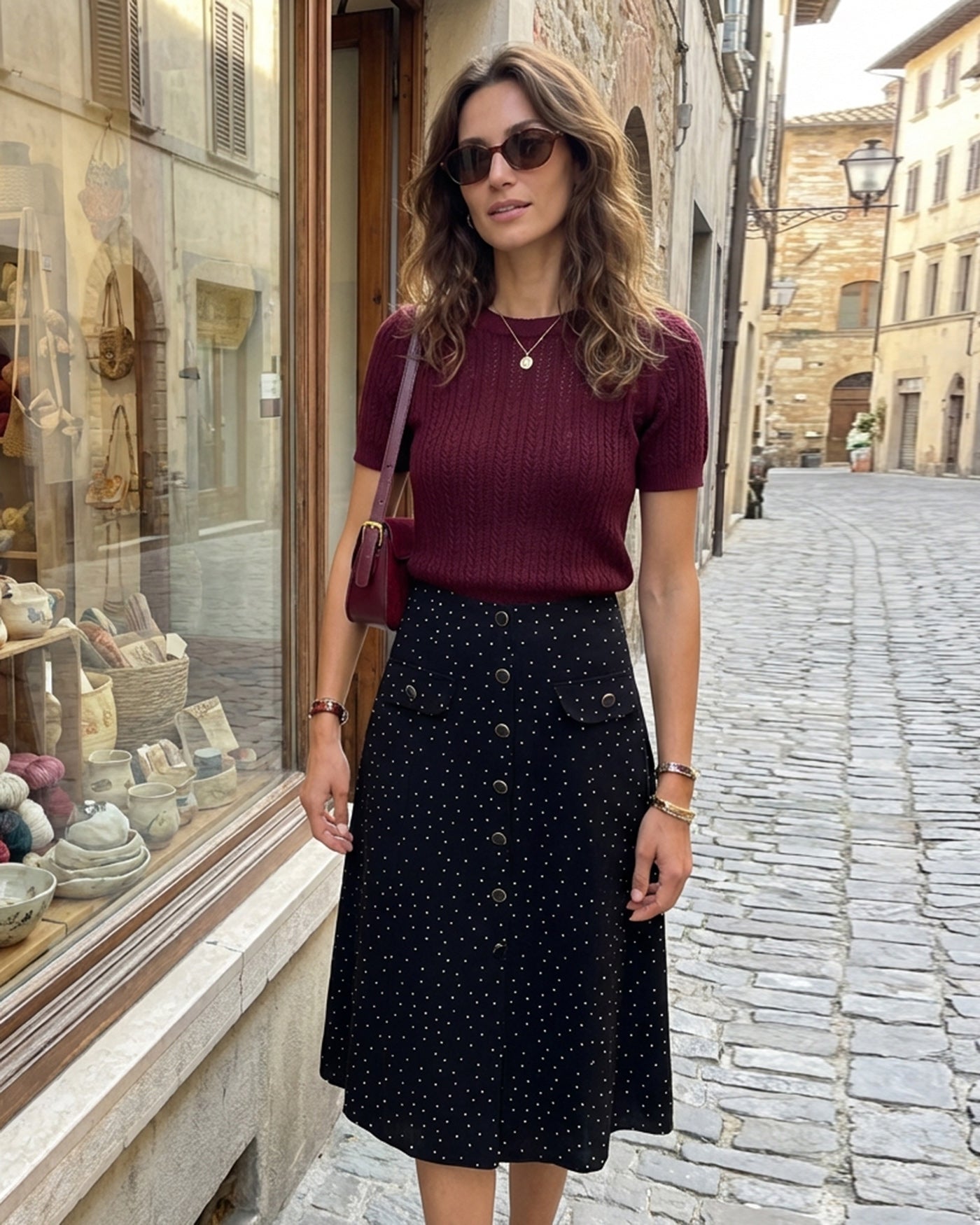 Falda Midi de Lunares Negros