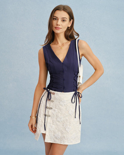 Falda Mini de Jacquard con Abertura en Melocotón
