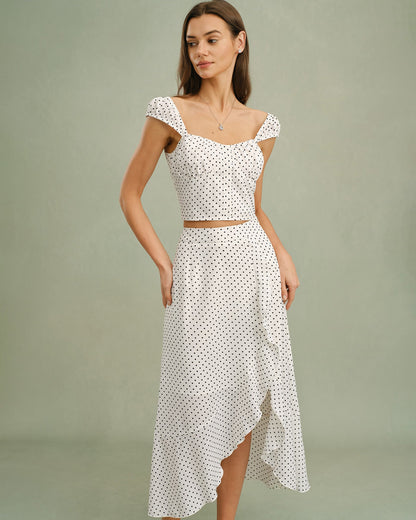 Falda Midi Blanca con Volantes y Lunares