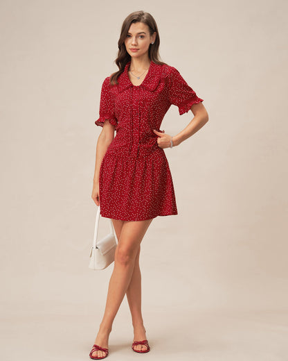 Falda Mini Arrugada de Lunares Rojos