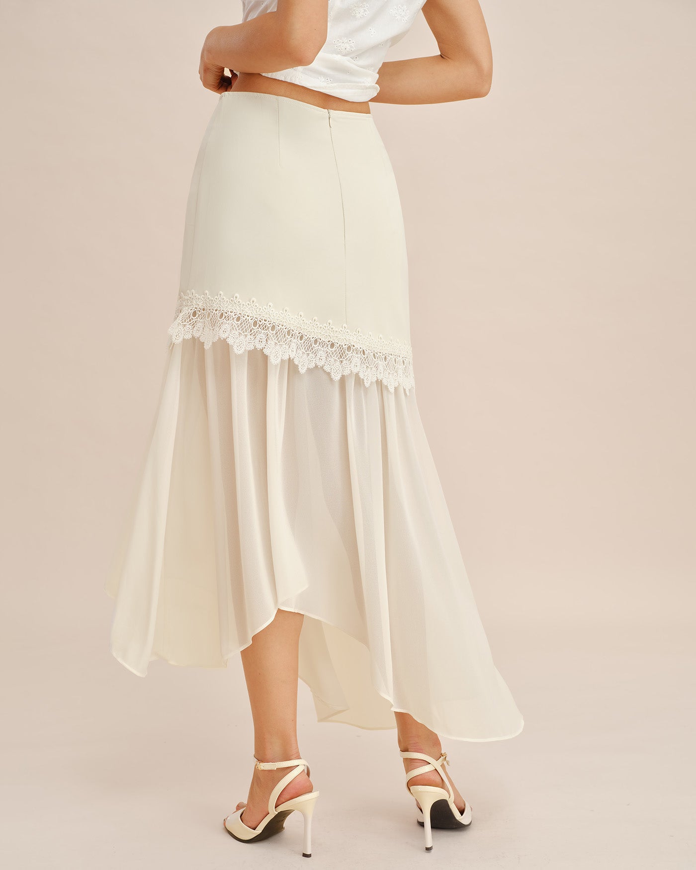 Falda Midi Fluida con Corte en Off White