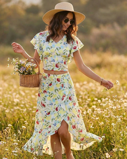 Falda Midi A-Line con Volantes Florales
