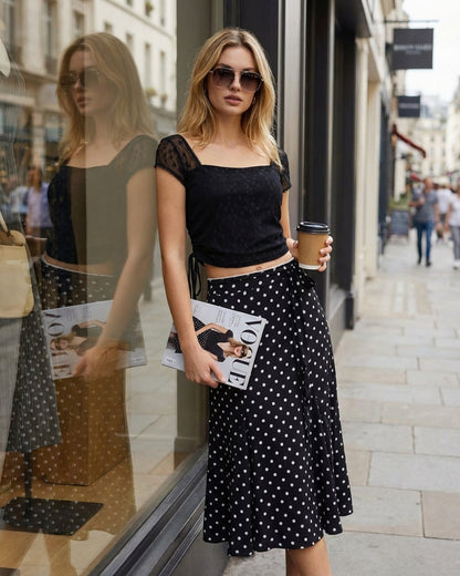 Falda Midi de Sirena con Lunares Negros