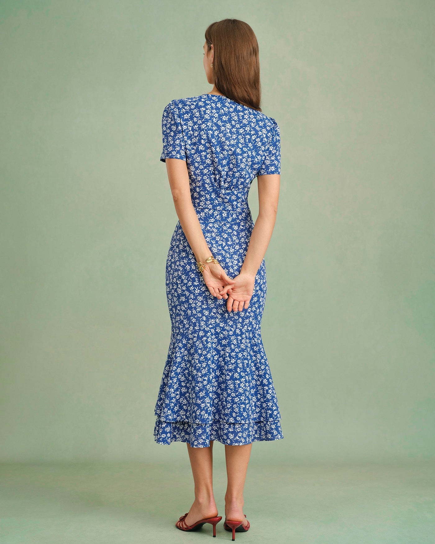 Falda Midi Sirena Floral Azul