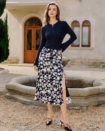 Falda Midi Floral con Abertura