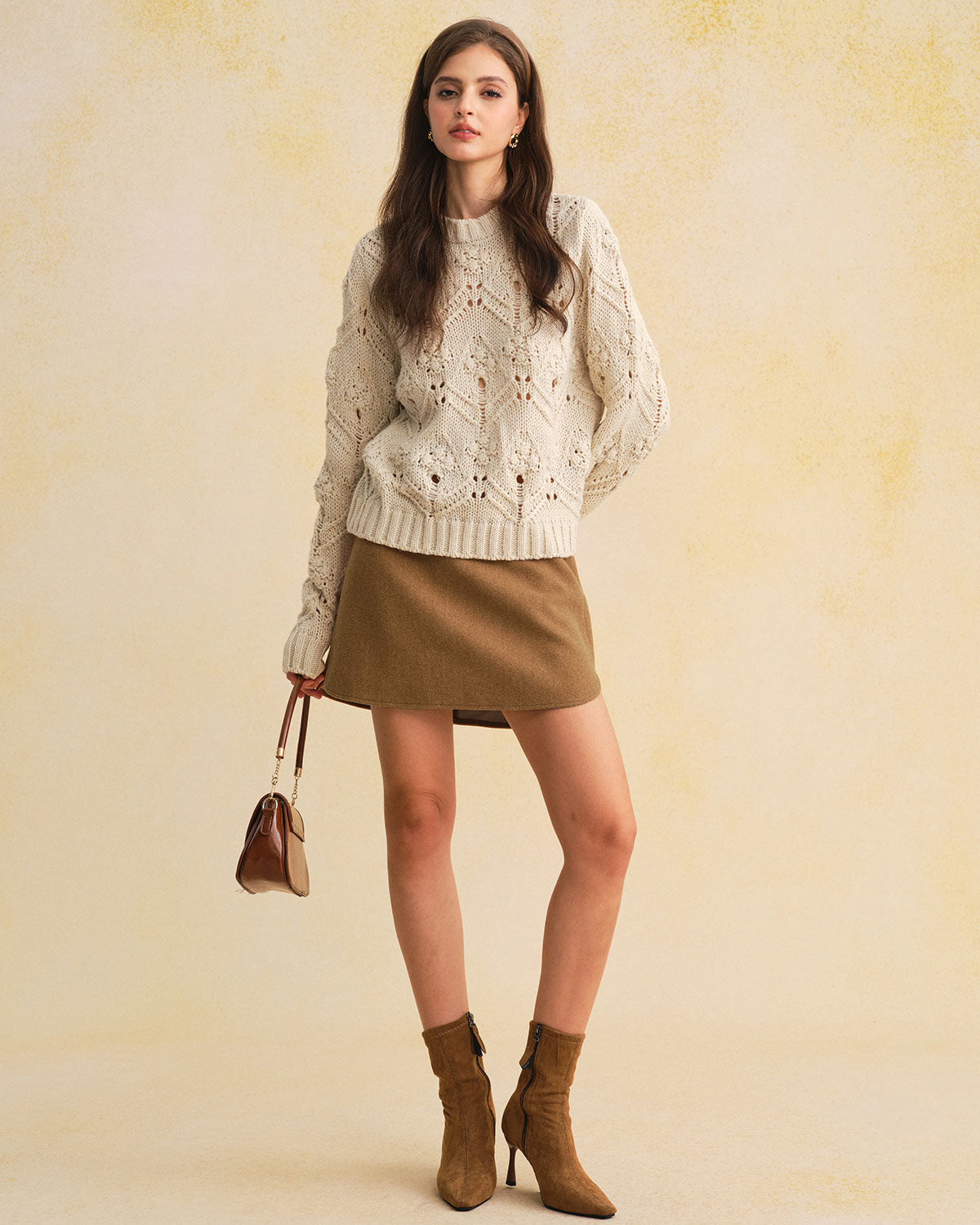 Falda Mini A-Line de Cintura Natural Caramelo